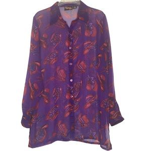 Indian Tropical Fashion Sheer Blouse Purple Red size M
